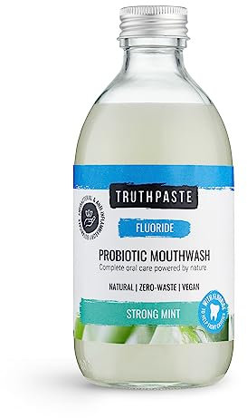 Truthpaste Probiotische Mundspülung (starke Minze) Alkoholfrei, mit Fluorid, SLS frei, Zero Waste (300 ml)