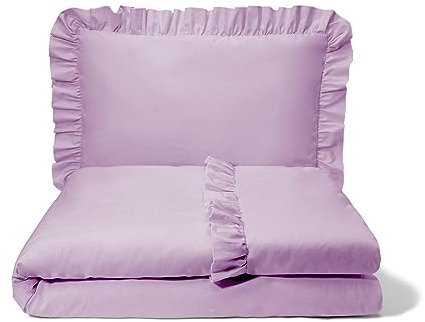 balbina Kinderbettwäsche Baumwolle, 2-teilige Babybettwäsche, Bettwäsche-Set für Kinder, Bettwäsche mit Rüsche & Reißverschluss, Bettbezug 100 x 135 cm & Kopfkissenbezug 60 x 40 cm, Violett