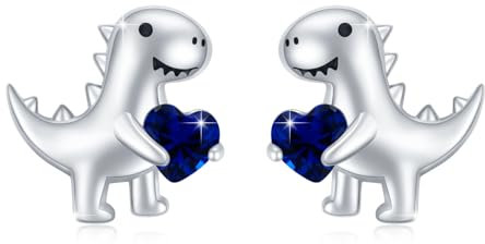 Dinosaurier Ohrringe Mädchen 925 Sterling Silber Dinosaurier Ohrstecker mit Navy Blau Herz Zirkonia Tier Dino Ohrringe Schmuck Geschenke Hypoallergen für Frauen Tochter