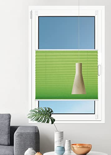 Deco4Me Premium Plissee ohne Bohren (Grün, 90 x 210 cm) - Blickdicht, ohne Verdunkelung, mit Klemmfix Halterung zum Kleben & Klemmen - Sichtschutz & Sonnenschutz für Balkon