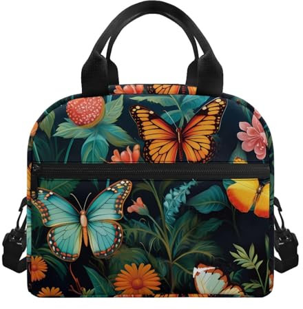 Surwin Borsa Termica Portapranzo, Motivo Farfalla Borsa Termica Borsa Frigo Termico Design a Tracolla/Tasca Frontale Porta Pranzo Lunch Bag Termica per Scuola Ufficio Picnic (Pianta da Fiore)