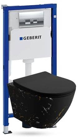 Lavita Duofix Basic Vorwandelement + Wand Tiefspül WC Sofi Slim Fire Spülrandlos + WC Sitz + Bedienplatte Delta 25 Verchromt Knopf Komplettset Unterputz Spülkasten Toilette Komplett Sett WC