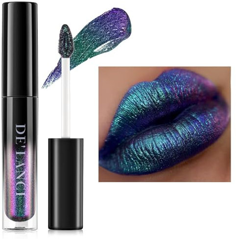 Chameleon Liquid Lipstick - Blau Grün Lila Farbe, Schimmernder Metallischer Bunter Lipgloss für Frauen Mädchen Lippen Make-up Geschenk, Feuchtigkeitsspendend, Wasserfest Langanhaltend, Glänzend, #5