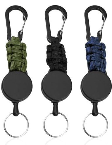 starfa lab einziehbarer Schlüsselanhänger, 3 Stück Schlüsselband Ausziehbar Schlüsselrolle halter mit 65cm Stahldrahtseil und Karabiner (Schwarz+Marineblau+Dunkelgrün)