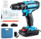 21V Cordless Drill Driver Set, Electric Drill Cordless, Power Hammer Drill with 2 Batteries 2000mAh, 65N.m Max, 25+3 Torque, 2 Speed, LED Light, for Home and Garden DIY Tools Project