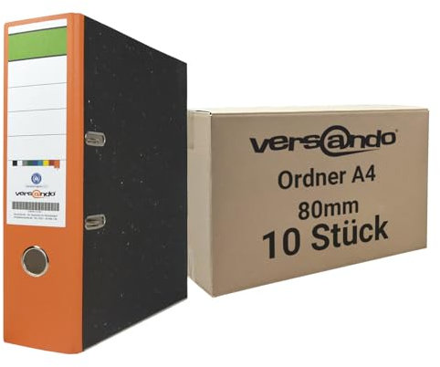 versando 10x breiter Premium Ordner DIN A4 Rücken 8cm Aktenordner Ringordner - Blauer Engel zertifiziert - orange