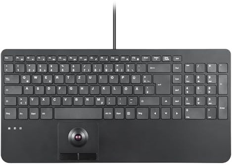 Perixx PERIBOARD-538 DE Compact Wired USB Keyboard with Trackball, Scissor Mechanical Keys, 2 USB Hubs, Numeric Keypad, German QWERTZ