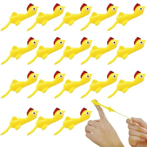 RXKFIGX 30 Stück Schleuder Huhn Fingerspitze Gummihuhn Schnipsen Gummi Strecken Fliegende Hühner lustig Finger Strecken Fliegende Hühner Katapult Huhn