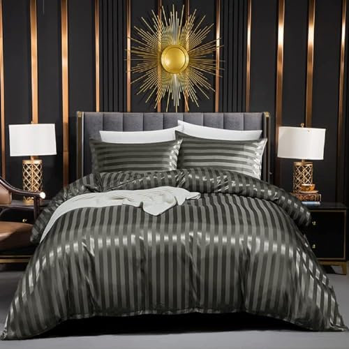 Juego de Funda Nordica Gris Oscuro Cama 135/150 Saten Sábanas de Seda Satinada de Brillo Lustroso Juego de Funda de Edredón 240x220 y Fundas Almohada (50x75cm)