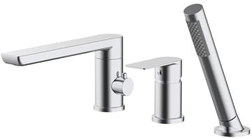 XJTNLB Robinet Baignoire avec Douchette Chrome Mitigeur de Bain 3 Trous Mitigeur Monocommande Bec Rotatif à 90°