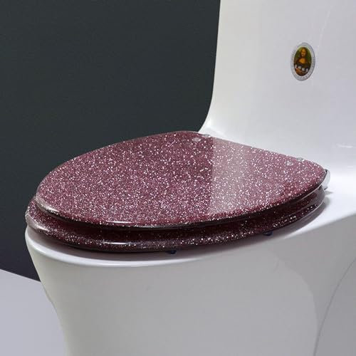 Giural Glitter Toilet Seat 17.3, Elongated Toilet Seats Cover with Slow Close Toilet Lid, Quick Release for Easy Clean, Resin Material Non-Slip Toilet Seats,Pink