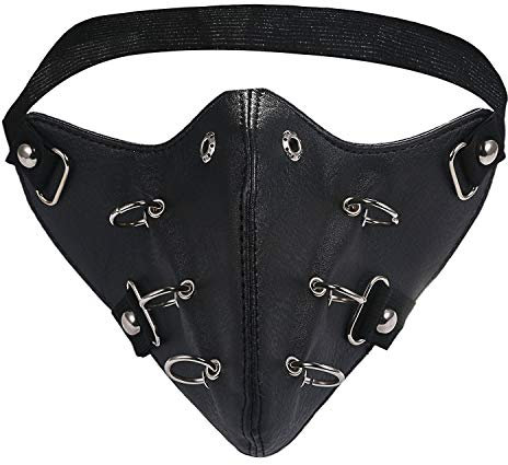 JewelryWe Leder Staubmaske Sport Maske: Punk O-Ring Nieten Schwarz Fahrradmaske Biker Rocker Motorrad Halbgesichtsmaske für Laufen Radfahren Ventil Radsport Outdoor