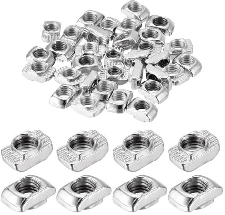 sourcing map 30Pcs M5 T Nuts Sliding T Slot Nut Fastener Carbon Steel Nickel Plated Half Round Roll in Sliding Aluminum Profile Accessories 2020 Series
