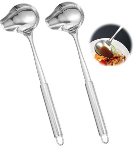 Lot de 2 louches en acier inoxydable avec bec verseur incliné, cuillère à sauce, cuillères à sauce en acier inoxydable, cuillères à sauce, cuillères à soupe pour ragoûts, sauces, soupes, etc.