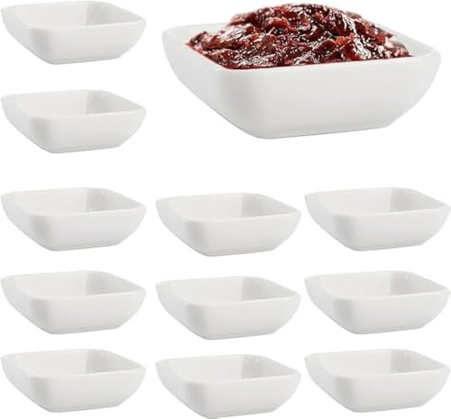 SZKKQKJ Set di ciotole per salsa quadrata, 12 pezzi, ciotole per dessert, contorni e frutta, 7,3 x 2,7 cm, colore bianco, per sushi