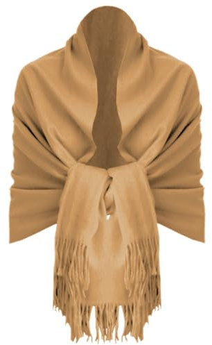 Van Der Rich ® - Eleganter einfarbiger Schal aus Wolle mit Fransen Warm und weich - Damen (Uni Kamel)