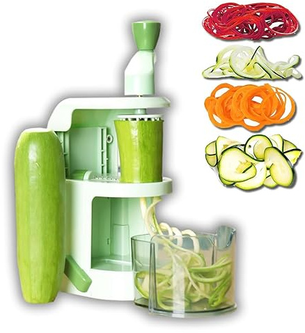 GD LOVES YOUR HOME Spiralizzatore Multifunzione per Verdure, Spiralizzatore di Verdure Taglia Verdure a Spaghetti Affettatrice a Spirale ，Manuale con 4 Lame Intercambiabili