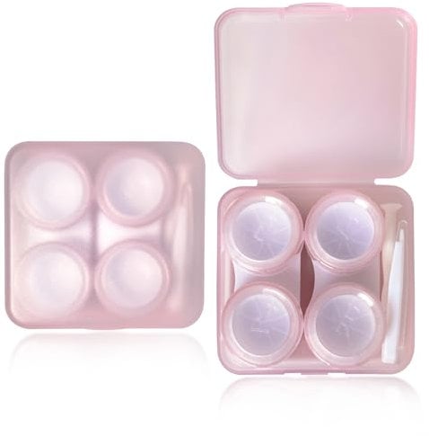 LCFALO 2 Pack Contact Lens Case, Pink Clear Colored Contact Lenses Case with Stick Tool Set, Organizer Storage Cute Contact Lens Case Kit Portable Storage Colored Contact Lenses Case for Travel&Home