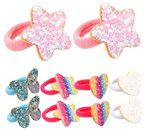 FRCOLOR 5 Paare Glitzernde Haargummis Für Mädchen, Elastische Haargummis Mit Funkelnden Pailletten, Ideal Für Partys, Schule, Alltag, Geburtstagsfeiern, Feiertage