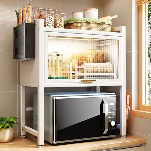 Mobile Microonde, Mobile Salvaspazio Cucina, Colonna Forno e Microonde Cucina, Supporti da Cucina con Porta Magnetica e Poggiapiedi Regolabile, Materiale in Acciaio al Carbonio