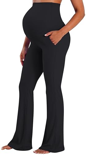 Sunzel Maternity Flare Leggings for Women, Over Belly Yoga Pants Black