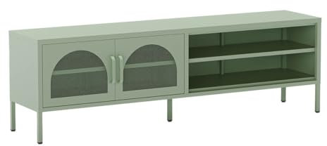 AltoBuy Olivia - Meuble TV 160 cm 2 Portes Ajourées 2 Niches en Métal Vert Menthe