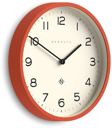 NEWGATE® Echo Number Four wanduhr | Moderne runde Uhr | 30 cm | Orange | Gut ablesbare Zahlen | Ideal für Küche, Wohnzimmer oder Büro