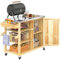 Outsunny Carrito de Parrilla Carrito de Barbacoa de Madera Carro de Servicio con 4 Ruedas Estantes Armario Encimera de Acero Inoxidable Toallero y Especiero para Jardín Patio 134,5x50x91,5 cm Natural