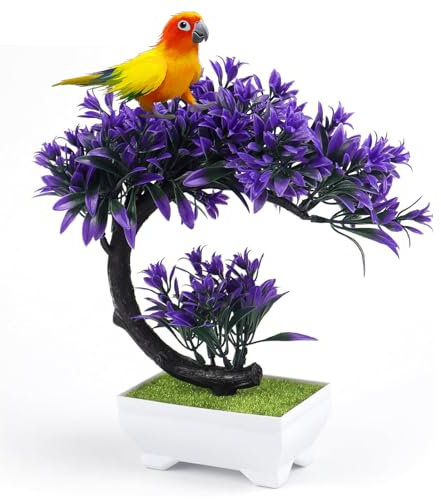 KLEHOPE Bonsai Finto, Viola Piante Artificiali, Piccolo Piantina Finta Decorativa di Plastica, Creativo e Realistico Fiori Finti da Interno, per Ufficio, Davanzale, Scrivania
