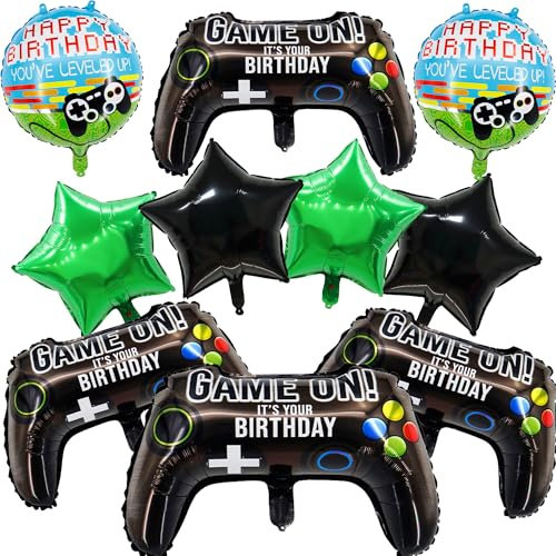 Pecration Gaming Birthday Decorations Balloons - Video Game Party Decor Controller Star Round Foil Balloon, Game Decoration for Boys Teens Gamer Theme Party Supplies