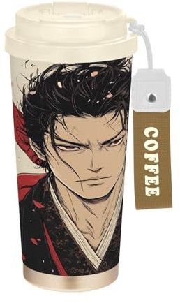 linqin Game Anime - Vasos de viaje para café japonés para mujer, taza para llevar con tapa, taza térmica de acero inoxidable para frío y calor, 17 onzas, a prueba de fugas