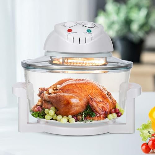 Asixxsix Freidora de Aire de Vidrio de 12l, 65 ℃ a 250 ℃ Temperatura Ajustable, 360 Grados Visibles Oills Food Cooker con Temporizador para Papas Fritas, Pollo, Filete, Camarones de (EU enchufe 220V)