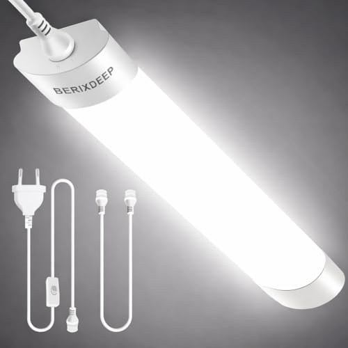 BERIXDEEP CCT Feuchtraumleuchte LED 120cm, 3000K-6500K Abstimmbar, 3m Kable | Plug-and-Play Deckenleuchten mit Schalter für Garage, Werkbank, Keller, Werkstatt, Verbindbar, IP65, 36W