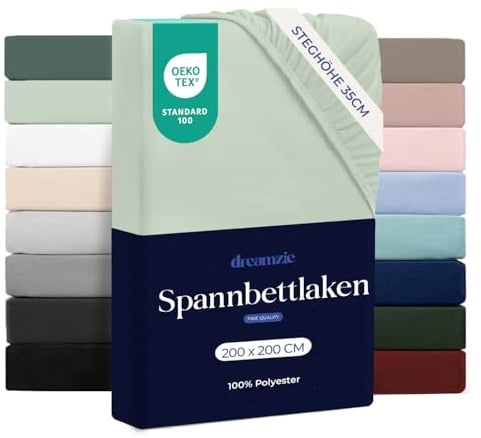 Dreamzie - Spannbettlaken 200x200cm - 100% Mikrofaser - Steghöhe 35cm | Hellgrün · Ultraweich · OEKO-TEX Zertifiziert · Leintuch · Für hohe Matratzen · Atmungsaktiv · Pflegeleicht