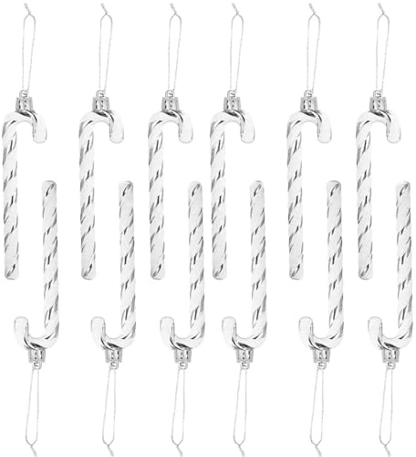 12 Stück Krücken Weihnachtsbaumschmuck,Christmas Decorations,Multifunktional Weihnachtsbaum Deko,Mode Zuckerstangen weihnachtsbaum,13.5cm Geeignet Für Weihnachtsbaum- Und Geschenkdekorationen (Silber)