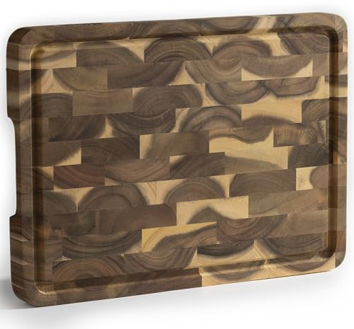 NAMTURE Schneidebrett Holz – 2,5 cm stark, Stirnholz aus Akazienholz, mit hochwertiger Öl-Oberfläche, Saftrille & Anti-Rutsch-Füßen – L 33×24 cm