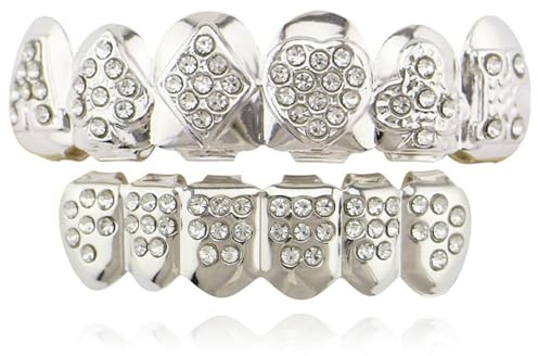 Qiwenr Denti Hip Hop Grillz, Denti Hip Hop di Halloween, Griglie Dentali, con 2 Stampi in Silicone, Perfetto per Festival Musicali, Sfilate di Moda, Halloween, Feste, Cosplay, Decorazioni