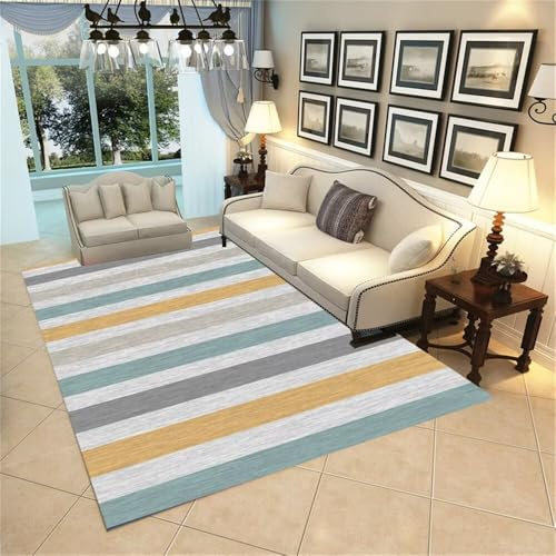 WBDYMX Small Rugs for Living Room 90x150CM Hallway Rug Auslegware Blauer und gelber Streifenteppich. Grau modern küchenläufer waschbar Carpet Relax Teppich