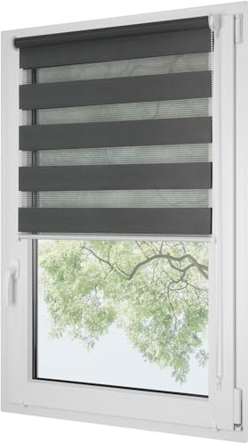 RENA Rollos Für Fenster Ohne Bohren - Tag und Nacht - Doppelrollo mit Haken - Einsatzbereit - Fensterrollo - Weiße Kette Verstellbar - 115 x 150 cm Graphit