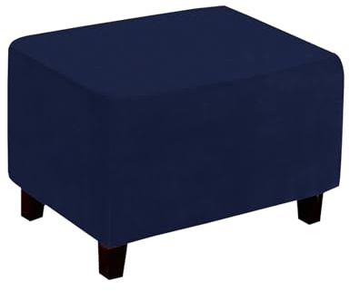 Muiuou Housse de Pouf en Velours Extensible pour Ottomane Rectangulaire, Protection de Repose-Pieds Uni avec Base Élastique Antidérapante, Lavable pour Tabouret (XL,Style 5)