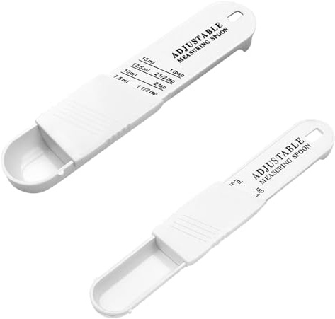 Wellrun 2 PCS Adjustable Measuring Spoon Set,Plastic Measuring Spoons for Dry and Liquid Ingredients,Teaspoon and Tablespoon for Baking,Cooking,Coffee,Sugar,White