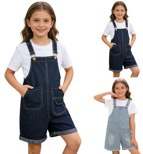 TYUSGH Salopette in denim per ragazze per bambini con cinturino regolabile polsino tuta jeans tuta estiva casual corta vestibilità ampia con tasche