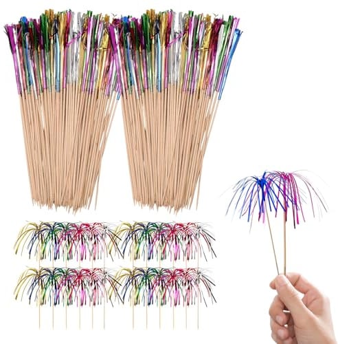 YingMengZhiGe 100 Stück Party Deko Glitzer Feuerwerk,Kcocktailspieße,Silvester Deko 2026 Bar Deko,Glitzer Deko Zubehör,Silvester Feuerwer Tischfeuerwerk Cupcake Deko Outdoor (Farbe)