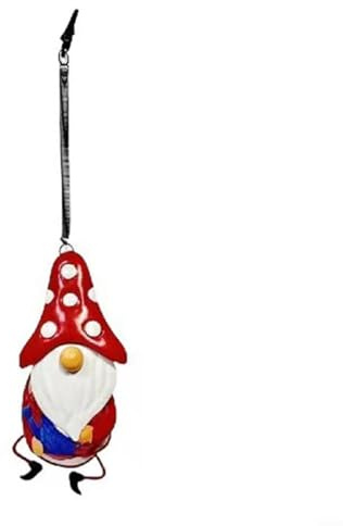 MIKMLYZE Solar Powered Hanging Gnome Garden Decoration with Night Light and Spring Loaded Bounce for Outdoor Yard Patio Lawn Ornament, Metal Figure Holding Watering Can(Red)