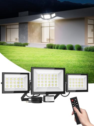 200W Projecteur LED Extérieur avec Détecteur,20000LM Spot LED Extérieur,6500K Blanc Froid Eclairage Exterieur avec Detecteur et Télécommande,IP66 Étanche Projecteur Exterieur pour Jardin Garage