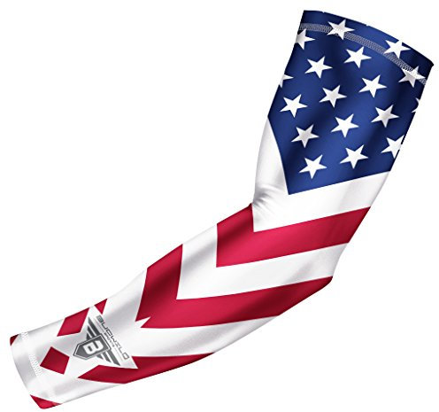 Bucwild Sports USA Flag Compression Arm Sleeve - Youth & Adult Sizes - Baseball Basketball Football Volleyball Golf Tennis (1 Sleeve Youth Large)