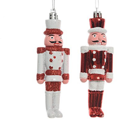 TRADITIONAL Shatterproof CHRISTMAS NUTCRACKER SOLDIER Decorations/Christmas Tree Baubles - RED & WHITE - 12.5 cm - SET of 2