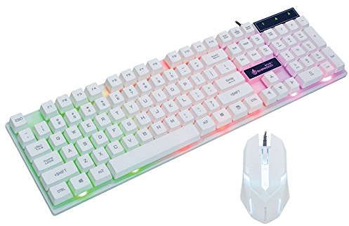 Led Rainbow Color Backlight Adjustable Gaming Game USB Wired Keyboard Mouse Set - Eighteen Crossing D280 Wired USB Lighting Gaming Computer Touch Keyboard and Mouse Set White