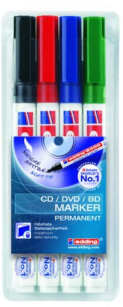 edding® CD Marker 8400 Disposable Bullet Tip 0.5-1mm Ink Colour 4 Assorted Pack of 4