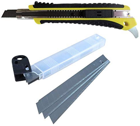 FastCap Utility Knife with 10 Replacement Blades, Kaizen Foam Cutter, Retractable Blade, Box Opener, Plastic Material, Black